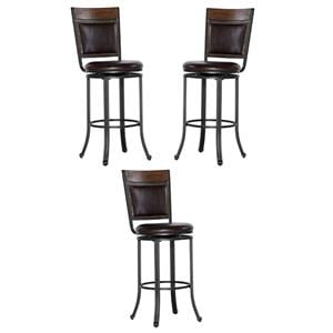 Home Square 30&quot Metal Swivel Bar Stool in Rustic Umber Brown - Set of 3