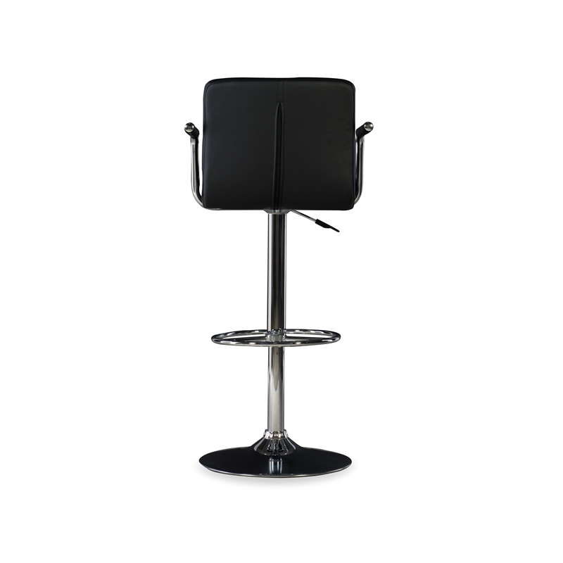 Home Square Quilted Back Metal Swivel Bar Stool in Chrome and Black - Set of 3