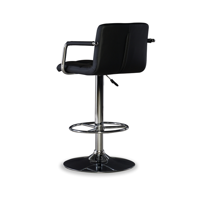 Home Square Quilted Back Metal Swivel Bar Stool in Chrome and Black - Set of 3