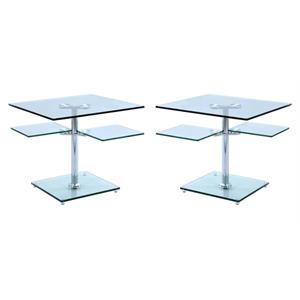 Home Square 24&quot Multi-Top Contemporary Glass Lamp Table in Clear - Set of 2