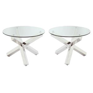 Home Square 27.56&quot Round Glass Lamp Table in Clear - Set of 2