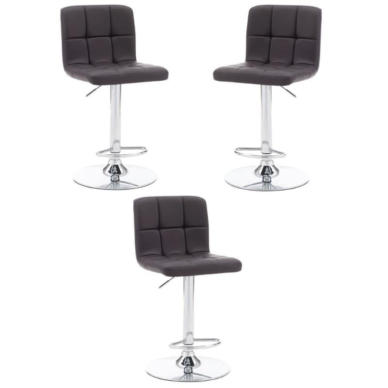 Home Square Metal Upholstered Adjustable Barstool in Chocolate Brown - Set of 3