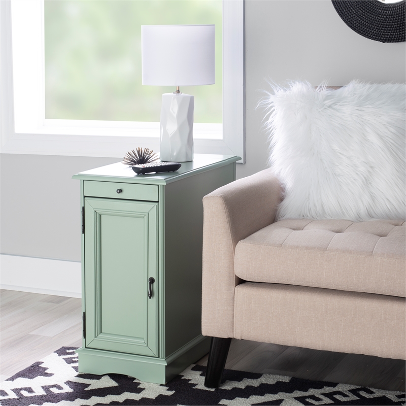 Home Square Butler Wood Accent Table with USB in Aqua Blue - Set of 2