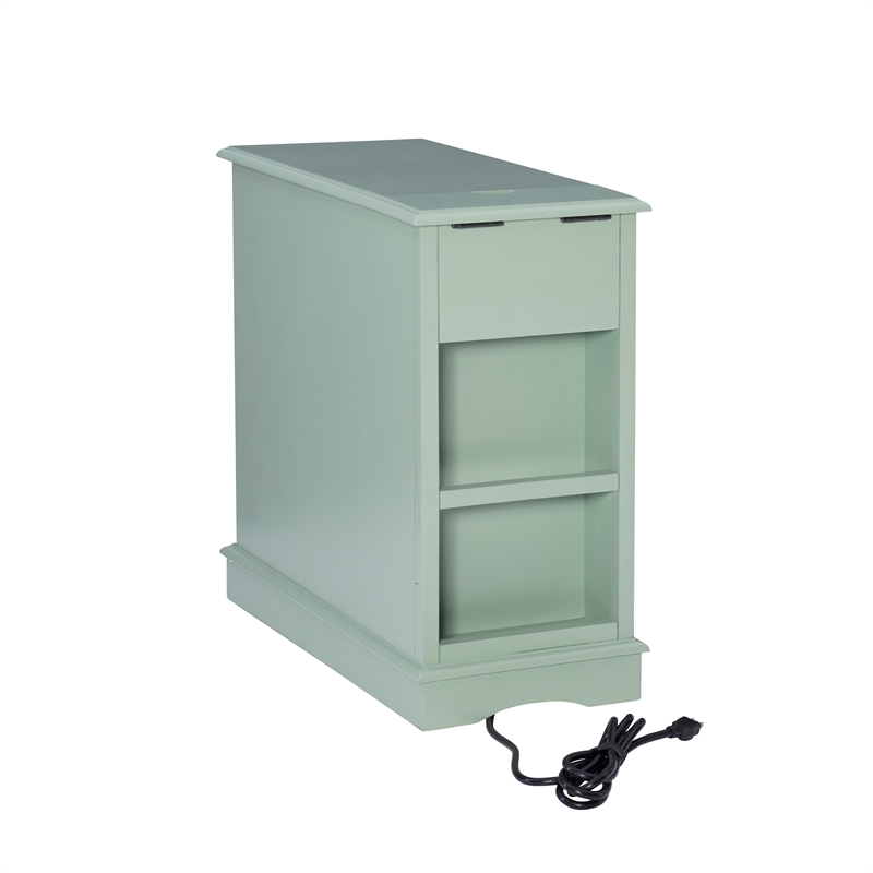 Home Square Butler Wood Accent Table with USB in Aqua Blue - Set of 2