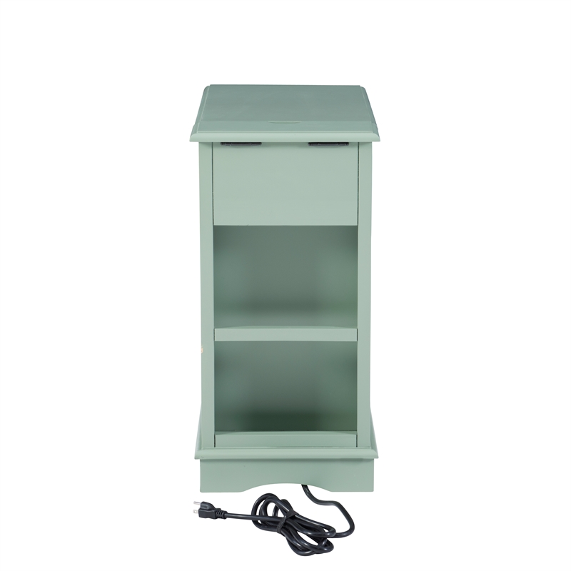 Home Square Butler Wood Accent Table with USB in Aqua Blue - Set of 2
