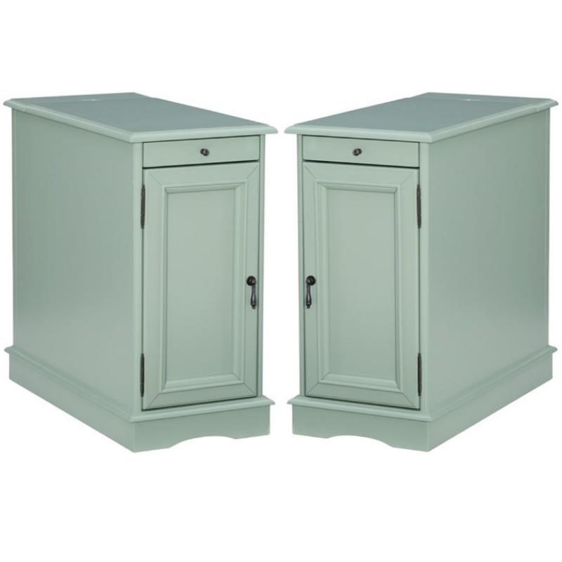 Home Square Butler Wood Accent Table with USB in Aqua Blue - Set of 2
