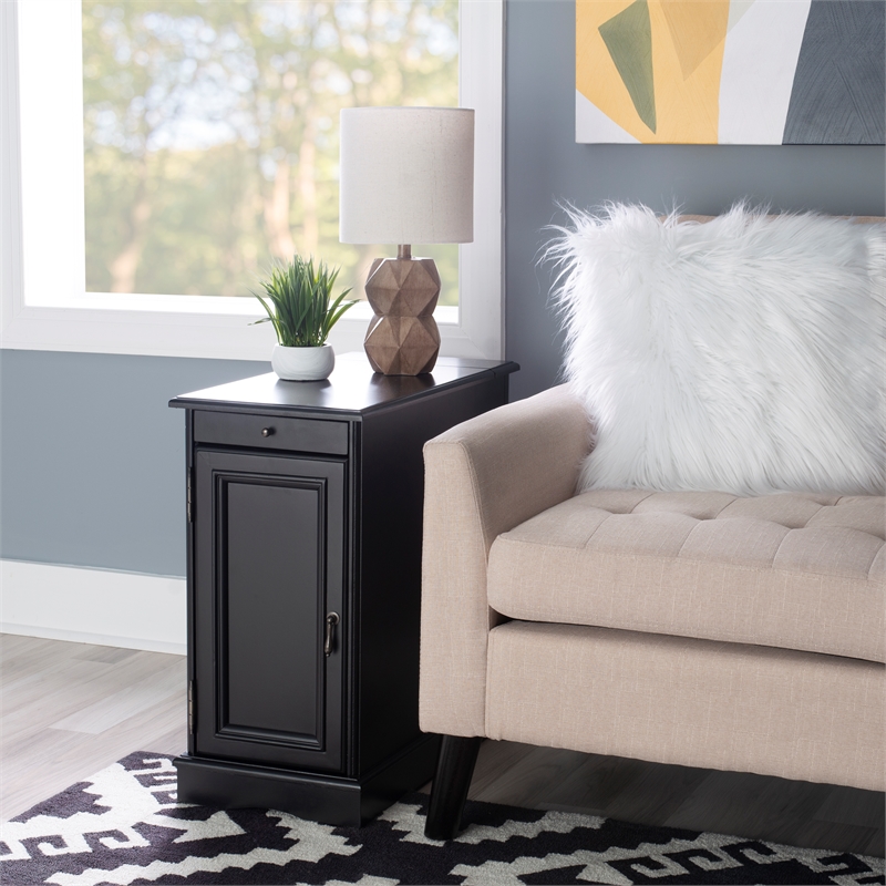 Home Square Butler Wood Accent Table with USB in Black - Set of 2
