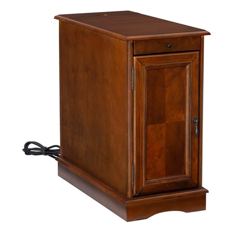 Home Square Wood Accent Table with USB in Hazelnut Brown - Set of 2