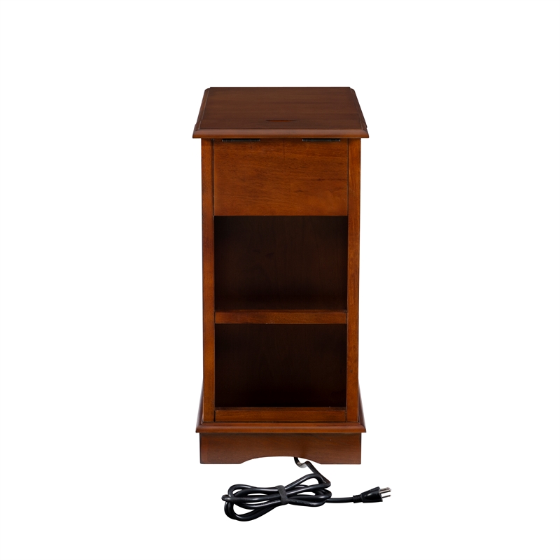 Home Square Wood Accent Table with USB in Hazelnut Brown - Set of 2