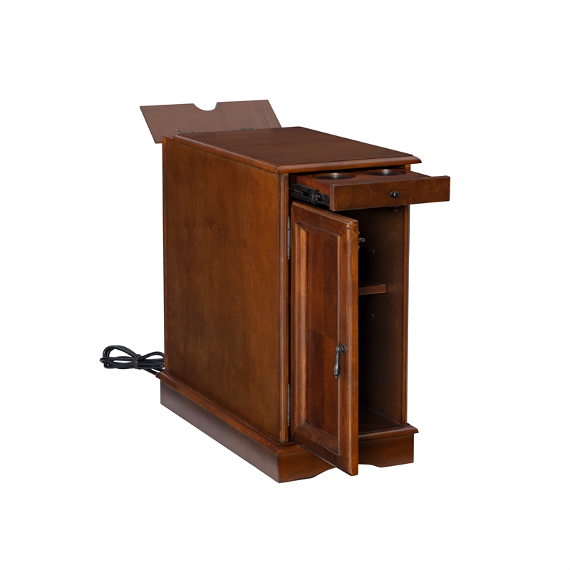 Home Square Wood Accent Table with USB in Hazelnut Brown - Set of 2