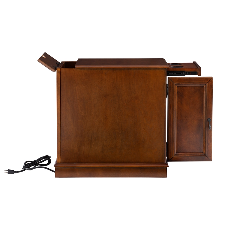 Home Square Wood Accent Table with USB in Hazelnut Brown - Set of 2