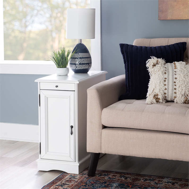 Home Square Wood Accent Table with USB in White Finish - Set of 2