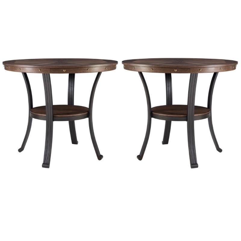 Home Square Wood and Metal End Table in Rustic Umber Brown - Set of 2