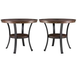 Home Square Wood and Metal End Table in Rustic Umber Brown - Set of 2