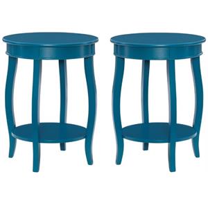 Home Square Round Wood End Table with Shelf in Teal Blue - Set of 2