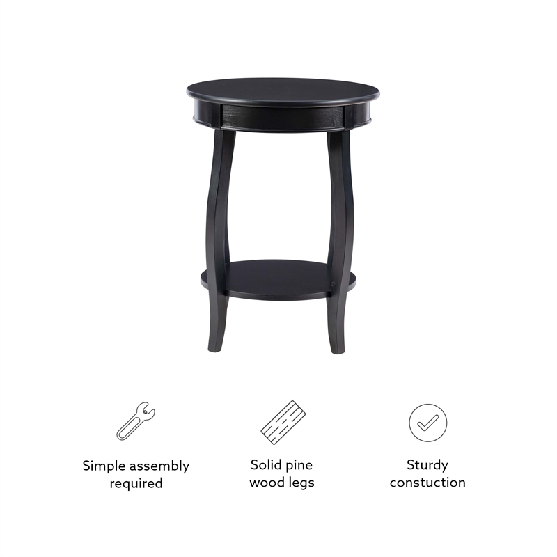 Home Square Round Wood End Table with Shelf in Black - Set of 2
