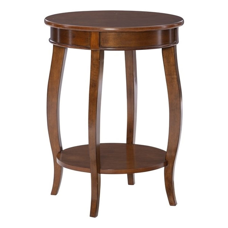 Home Square Round Wood End Table with Shelf in Hazelnut Brown - Set of 2