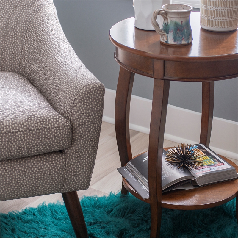 Home Square Round Wood End Table with Shelf in Hazelnut Brown - Set of 2