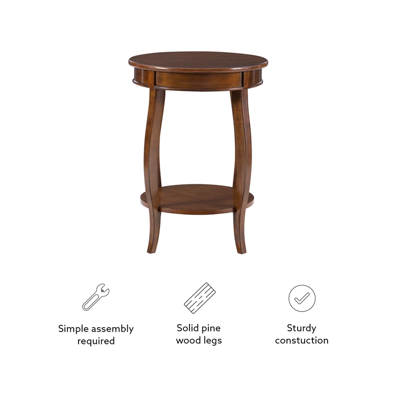 Home Square Round Wood End Table with Shelf in Hazelnut Brown - Set of 2