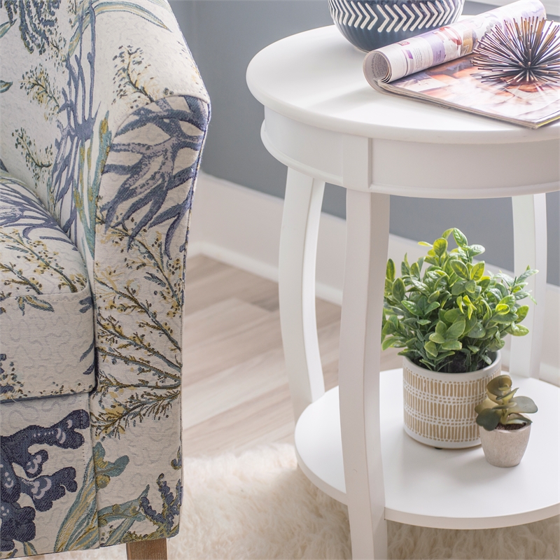 Home Square Round Wood End Table with Shelf in White - Set of 2