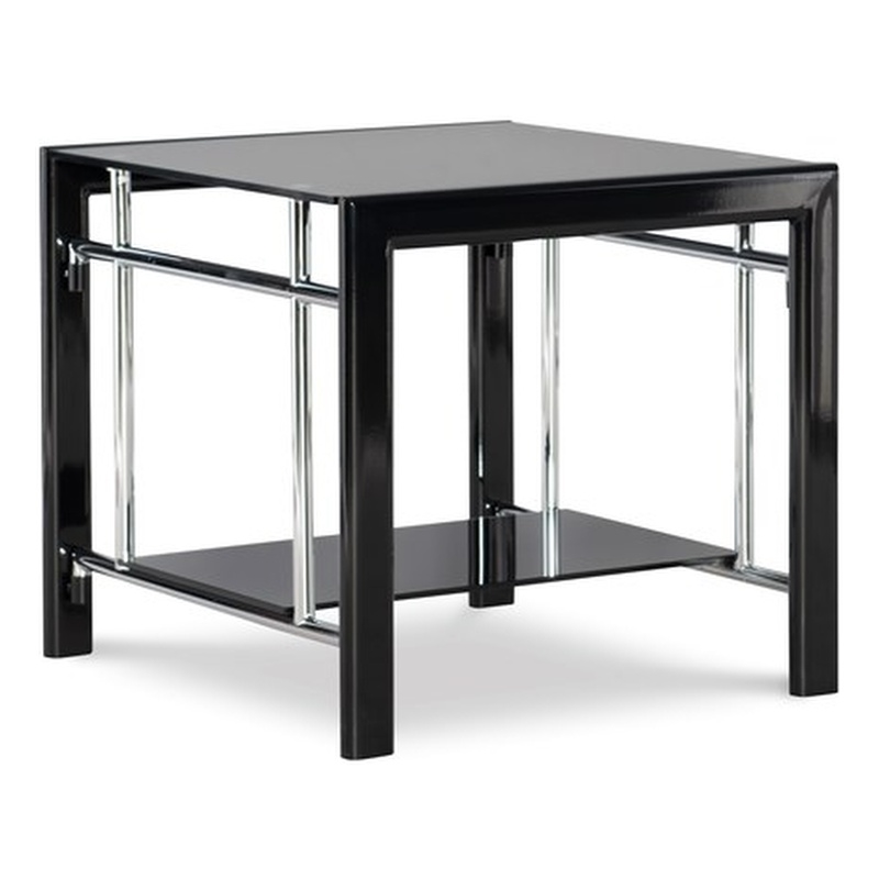 Home Square Glass and Metal End Table in Black Finish - Set of 2