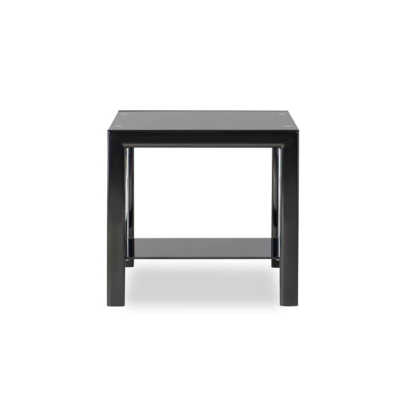 Home Square Glass and Metal End Table in Black Finish - Set of 2