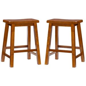 Home Square 24&quot Wood Counter Stool in Honey Brown - Set of 2