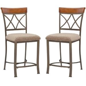 Home Square 24&quot Metal Counter Stool in Pewter Finish - Set of 2