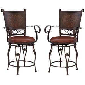 Home Square 24&quot Tall Metal Stamped Back Counter Stool in Bronze - Set of 2