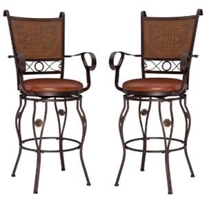 Home Square 30&quot Big and Tall Metal Stamped Back Bar Stool in Bronze - Set of 2