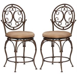Home Square 24&quot Tall Metal Circle Back Counter Stool in Bronze - Set of 2