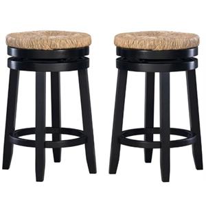 Home Square 25.5&quot Wood Swivel Counter Stool in Black - Set of 2