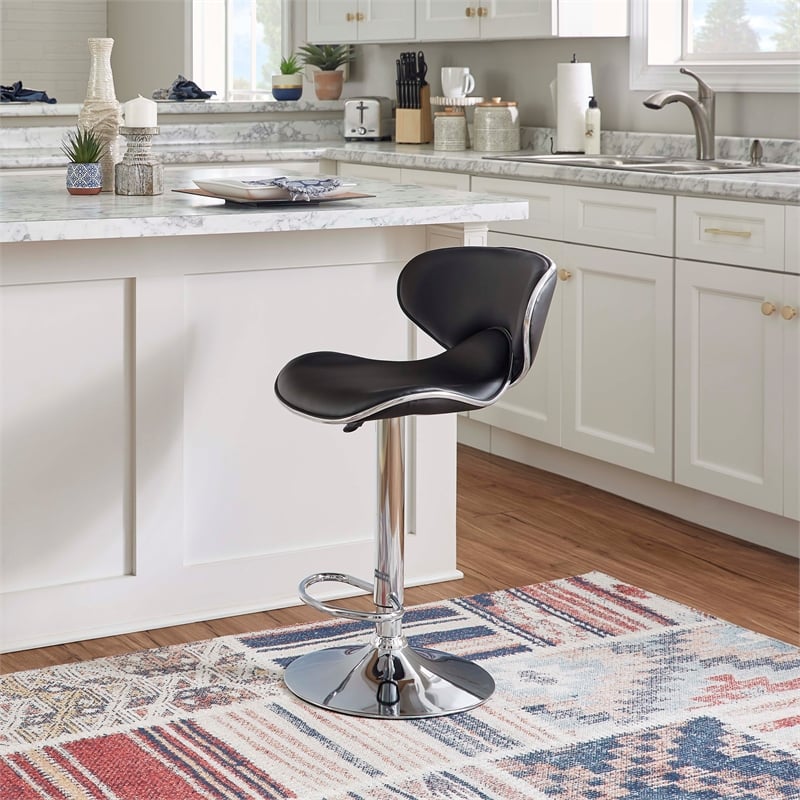 Home Square Rounded Back Metal Adjustable Barstool in Black - Set of 2