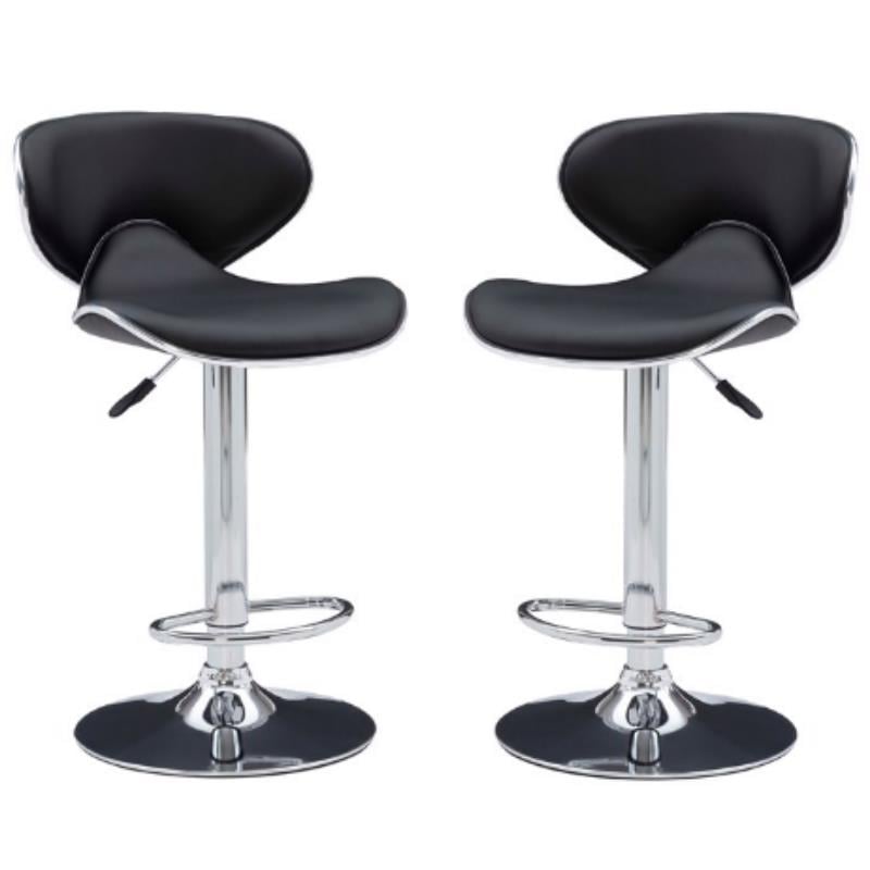 Home Square Rounded Back Metal Adjustable Barstool in Black - Set of 2