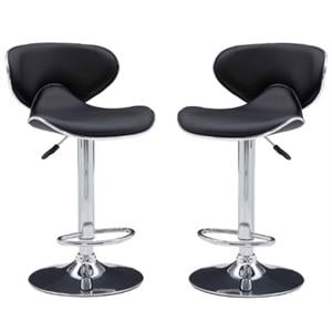 Home Square Rounded Back Metal Adjustable Barstool in Black - Set of 2