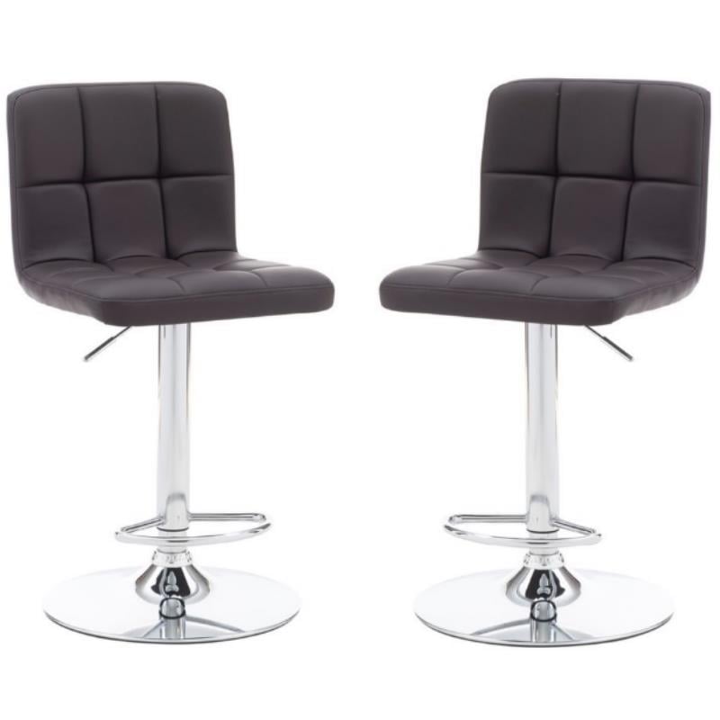 Home Square Metal Upholstered Adjustable Barstool in Chocolate Brown - Set of 2