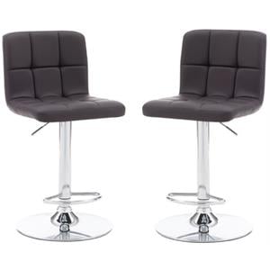Home Square Metal Upholstered Adjustable Barstool in Chocolate Brown - Set of 2