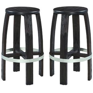 Home Square 29.5&quot Wood and Metal Bar Stool in Rustic Dark Brown - Set of 2