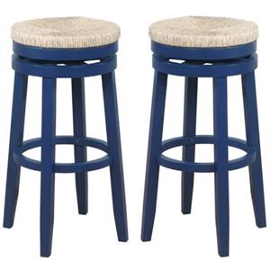 Home Square 31&quot Wood Swivel Barstool in Navy Blue - Set of 2