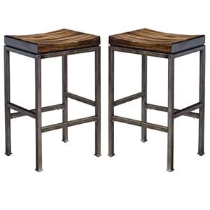Home Square 30&quot Bar Stool in Dark Walnut and Brushed Steel - Set of 2