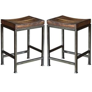 Home Square 24&quot Counter Stool in Dark Walnut and Brushed Steel - Set of 2