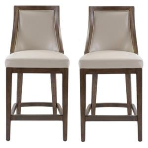 Home Square Leather Counter Stool in Cappuccino Finish - Set of 2