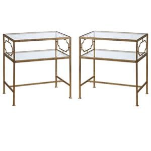 Home Square Leafed Iron Glass Side Table in Gold Finish - Set of 2