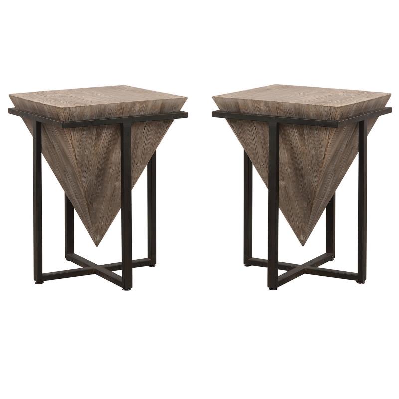 Home Square Accent End Table in Gray Wash and Aged Black - Set of 2