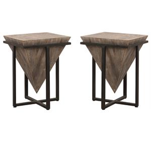 Home Square Accent End Table in Gray Wash and Aged Black - Set of 2