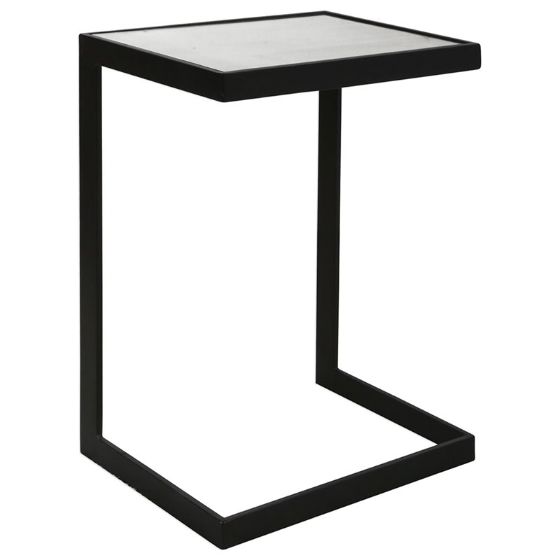 Home Square Cantilever Glass Top End Table in Black - Set of 2