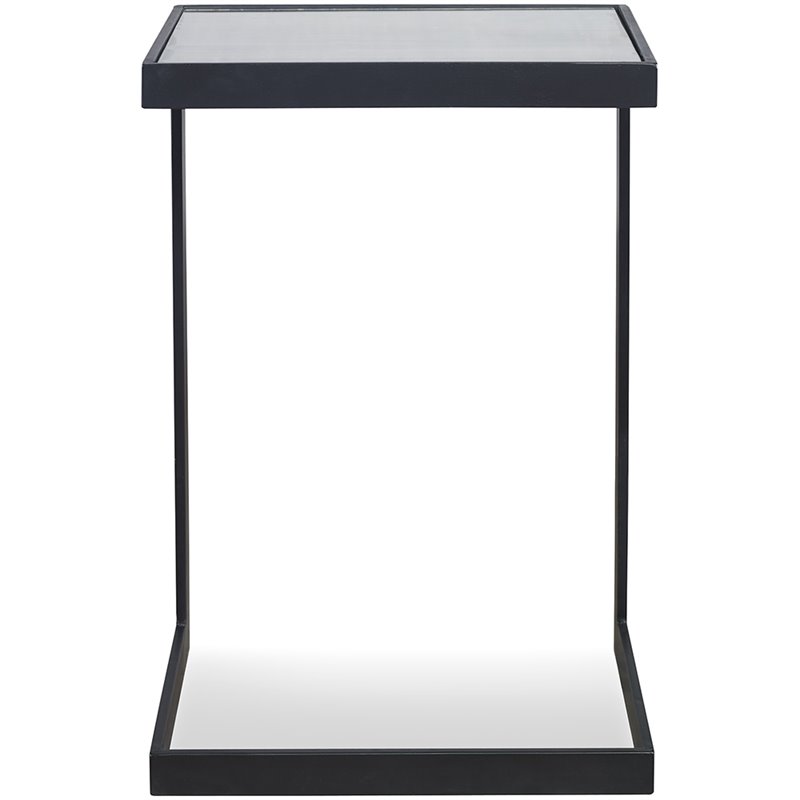 Home Square Cantilever Glass Top End Table in Black - Set of 2