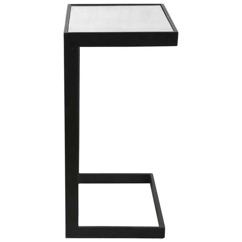 Home Square Cantilever Glass Top End Table in Black - Set of 2