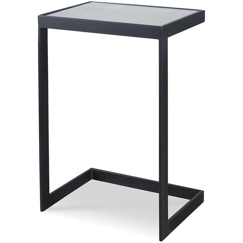Home Square Cantilever Glass Top End Table in Black - Set of 2