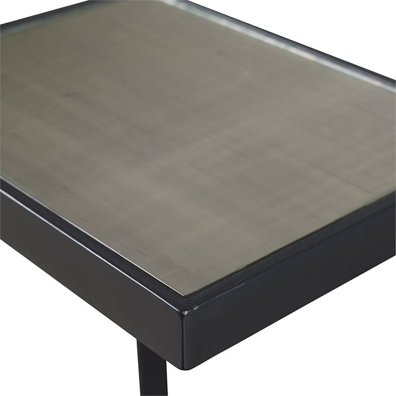 Home Square Cantilever Glass Top End Table in Black - Set of 2